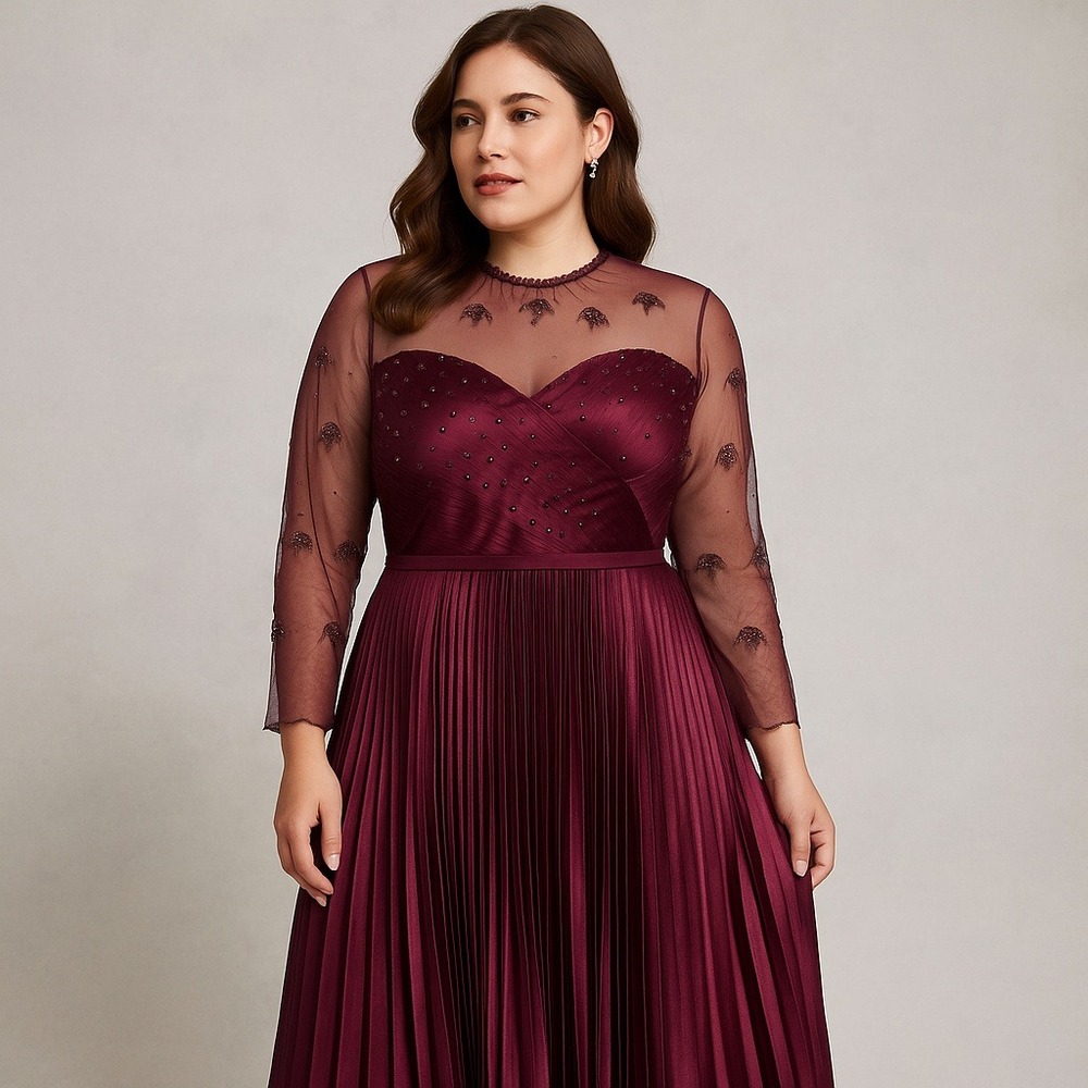 Ted Baker 4/L Limited Edition Purple Pleated Formal Gown Beaded Long Sleeve